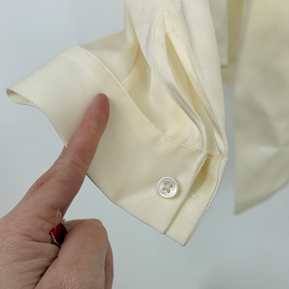 Quince Cream Tie-Neck Long Sleeve Blouse - Picture 6 of 8